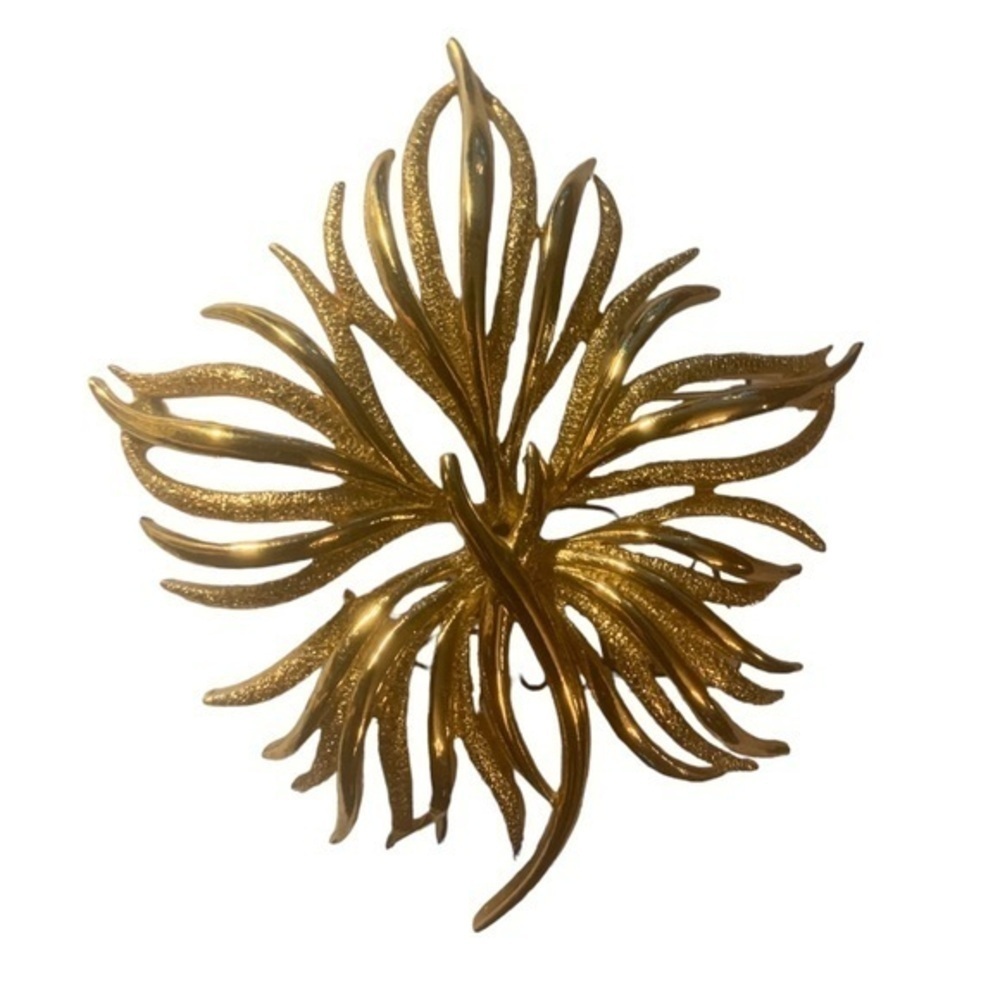 Vintage Monet Signed Gold Brooch Open Leaf Pattern 3" x 3" Classic Monet Pin